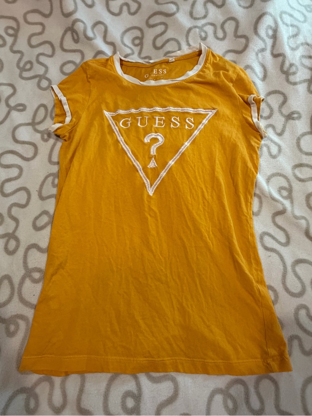 GUESS Mustard Yellow Short Sleeve Logo Tee with White Trim